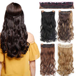 S-noilite 17 24 27 29" 5 Clips in One Piece Silky Wavy Curly Synthetic Hair Fake False Hair Piece Women Hairpiece Salon