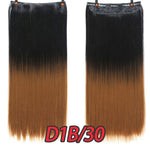 24" Synthetic Long Straight 5 Clips In Hair Extension Pure Color High Temperature Fiber Fake Hair Piece Heat Resistant For Woman