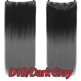 24" Synthetic Long Straight 5 Clips In Hair Extension Pure Color High Temperature Fiber Fake Hair Piece Heat Resistant For Woman