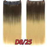 24" Synthetic Long Straight 5 Clips In Hair Extension Pure Color High Temperature Fiber Fake Hair Piece Heat Resistant For Woman