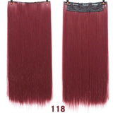 24" Synthetic Long Straight 5 Clips In Hair Extension Pure Color High Temperature Fiber Fake Hair Piece Heat Resistant For Woman